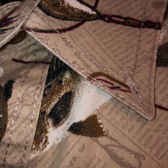 Magellan Mens Large Beige Fish Printed Long Sleeve Button Up Collar Shirt Size L - Picture 8 of 10